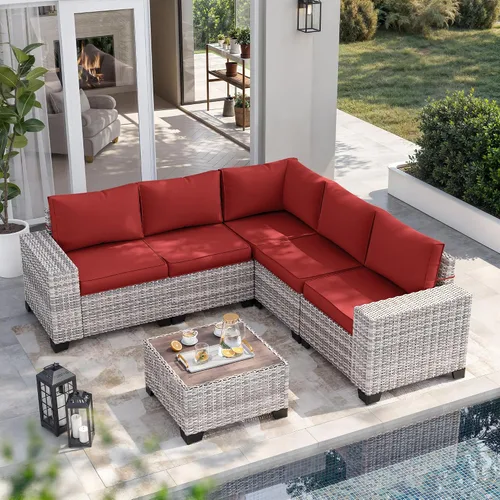 Vista 37 de Muebles de patio al aire libre conjunto PE mimbre ratán al aire libre sofá seccional Gris