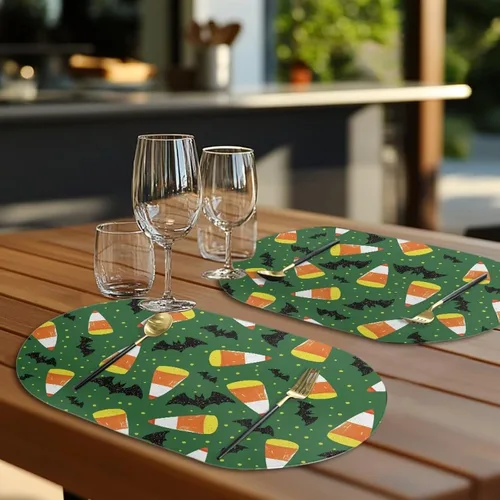 Vista 4 de Corn Green Placemats Set of 2 12 x 18 Inch Leather Table Mats Seasonal Table Placemats Protector PU Desk Mat Heat Resistant Washable Easy Clean for