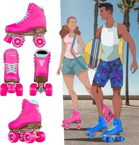 Vista 5 de Crazy Skates Retro Roller Skates Adjustable or Fixed Sizes Classic Quad Skates for Men, Women and Girls Rosa (ajustable)