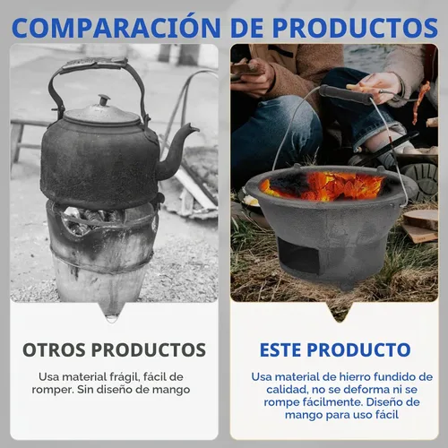Vista 2 de DOITOOL - Estufa de carbón de hierro fundido para exteriores, portátil, para acampar, asar a la parrilla y cocinar pícnic, 8.26 x 8.26 x 4.33 en 1