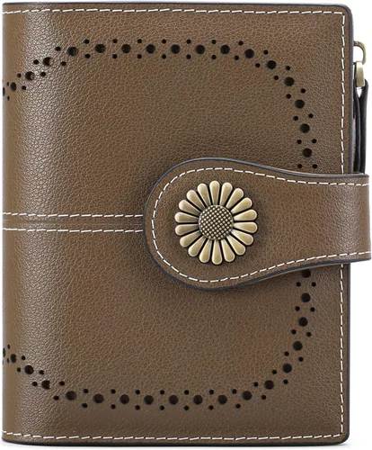 Vista 6 de SENDEFN Carteras pequeñas para mujer, con bloqueo RFID, de cuero, plegable, tarjetero con ventana de identificación, (4-brown), Cartera pequeña