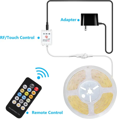 Vista 2 de dalattin - Tira de luces LED IC RGB COB inteligente, 576 LEDs/m, alta densidad direccionable, flexible con control remoto y aplicación, 5 metros