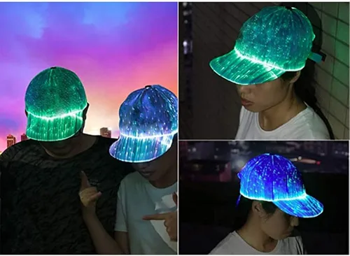 Vista 3 de HUNRUY Hip Hop - Gorra de béisbol LED luminosa para rave de Navidad con 7 colores de carga USB, 6