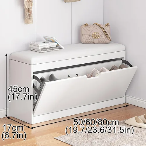 Vista 7 de Banco de zapatos, banco con almacenamiento de zapatos, banco de entrada superior con cojín extraíble, zapatero de madera con cajón de almacenamiento