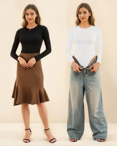 Vista 4 de MANGOPOP Body de manga larga para mujer con cuello redondo