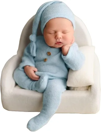 Vista 16 de Moda recién nacido niños niñas bebé sesión de fotos accesorios trajes ganchillo ropa sombrero de cola larga pantalones accesorios de fotografía