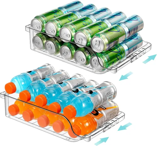 Vista 9 de Organizador de latas de soda ajustable de ancho transparente para refrigerador, dispensador de latas de soda expandible para cerveza, seltzer, Pop