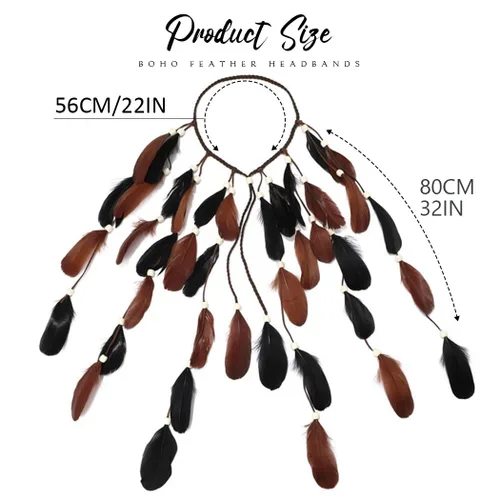 Vista 2 de CAKURE Diadema de plumas bohemias, diadema gitana, diadema hippie india, accesorios para el cabello para mujer