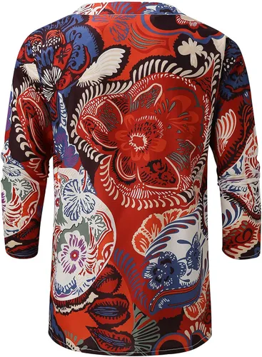 Vista 4 de FUNEY Camisas florales elegantes para hombre étnicas casuales con botones y manga corta hawaianas camisa casual de verano para vacaciones