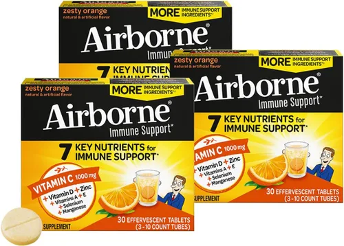 Vista 22 de Vitamina C 1000 mg (por porción), tabletas efervescentes Airborne Very Berry (36 unidades en una caja), suplemento de apoyo inmunológico sin gluten