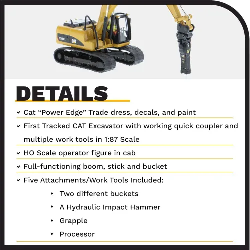 Vista 4 de 1:87 Caterpillar 320D L Excavadora hidráulica con múltiples herramientas de trabajo (cubo de limpieza, garra, martillo y procesador múltiple)