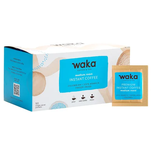 Vista 24 de Waka - Café instantáneo de calidad, tostado medio descafeinado, granos arábica y liofilizados. Bolsa de 35 porciones para café instantáneo caliente