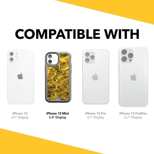 Vista 2 de cellhelmet Mossy Oak Agua Yellowfin Funda de doble capa en gris diseñada para iPhone 13 Mini a prueba de golpes y caídas, duradera, como se ve