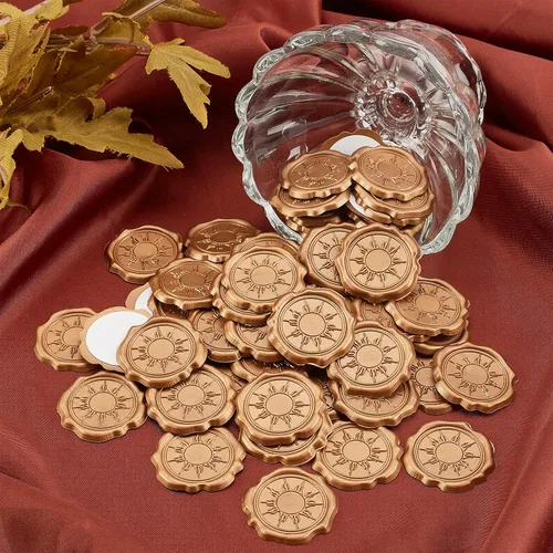 Vista 5 de CRASPIRE 60 calcomanías adhesivas para sellar cera solar, autoadhesivas, doradas, vintage, sellado, para bodas, tarjetas de invitación de fiesta