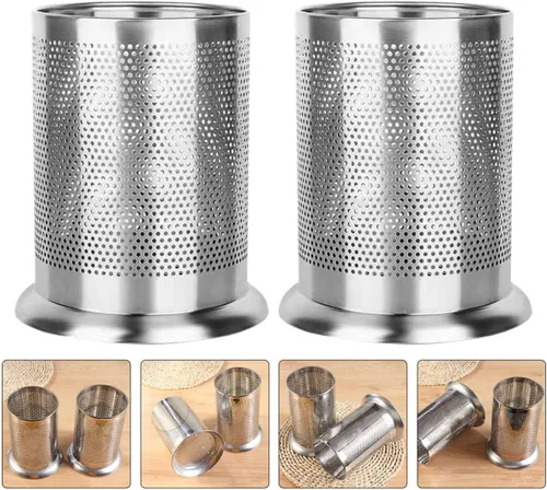 Vista 5 de Cabilock Cilindro de acero inoxidable, tubos de malla multifuncionales, paja, bolígrafo, taza, organizador de cucharas, soporte de vajilla de metal