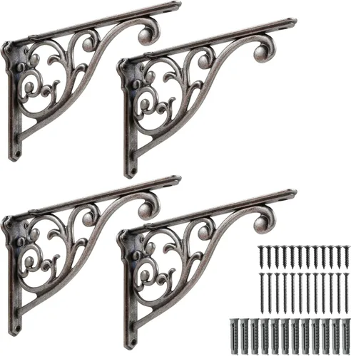 Vista 72 de Soportes de estante de 4 pulgadas, paquete de 4 soportes de pared de latón antiguo de alta resistencia, estantes decorativos de cocina victoriana