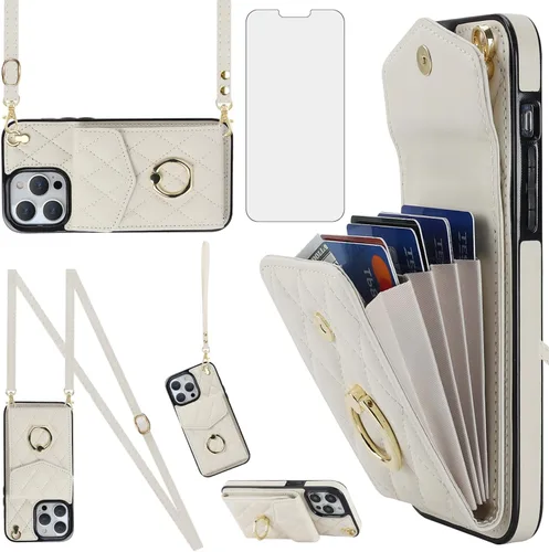 Vista 10 de Asuwish Funda de teléfono para iPhone 13 Pro de 6.1 pulgadas con protector de pantalla de vidrio templado, correa de muñeca, anillo de bloqueo RFID