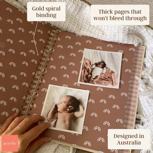 Vista 5 de Peachly Libro de recuerdos unisex para bebé, recuerdo minimalista para el primer año para los hitos, libro de bebé moderno y estético Scandi