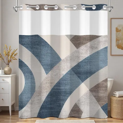 Vista 23 de No Hook Geometric Shower Curtain with Snap in Liner - 71″W x 74″L Waterproof Fabric with Mesh Top Window, Modern Abstract Triangle Design Bath
