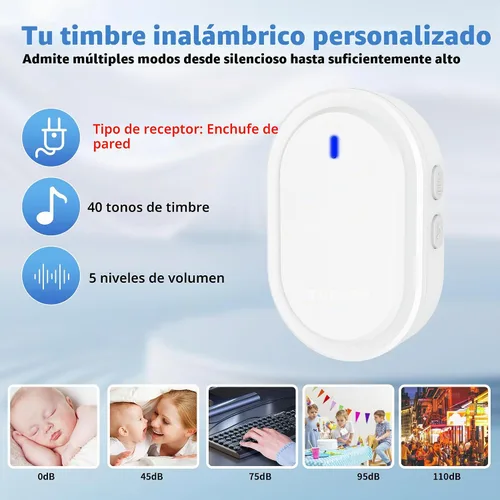 Vista 4 de Timbre inalámbrico, rango de 500 pies, con 40 timbres de timbre, 5 niveles de volumen y luz LED, función de memoria, fácil instalación para oficina