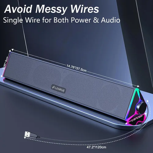 Vista 11 de LENRUE Altavoces de computadora para escritorio, altavoces de PC con un solo USB para alimentación y sonido estéreo, luces táctiles, altavoces