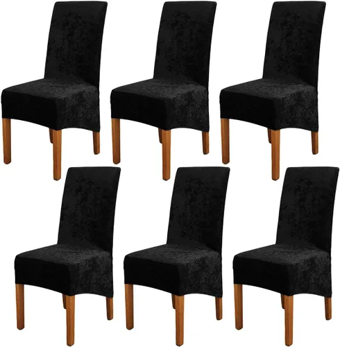 Vista 14 de Fundas para silla de terciopelo triturado, fundas protectoras elásticas y extraíbles para sillas XL, para comedor, ceremonia, banquete, boda Negro