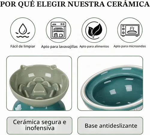 Vista 7 de Cuenco de cerámica para gatos de alimentación lenta Verde