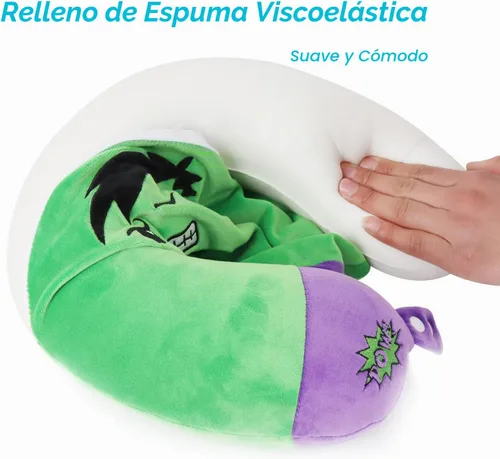 Vista 5 de Almohada de viaje de superhéroe para niños y adultos con máscara para los ojos, almohada de cuello en forma de U de espuma viscoelástica con funda