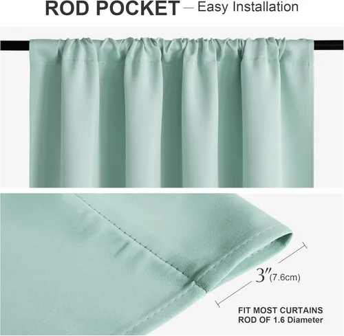 Vista 3 de PONY DANCE - Cortinas opacas pequeñas azul aguamarina para cocina, sobre fregadero, para caravana, con aislamiento térmico y bolsillo para barra, 2