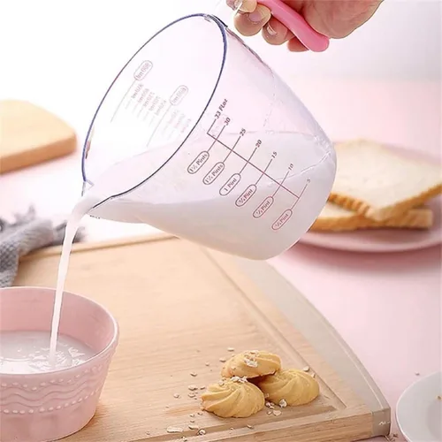 Vista 4 de Juego de 3 tazas medidoras de plástico, jarra medidora transparente apilable de doble escala con boquilla para cocinar, hornear, laboratorio