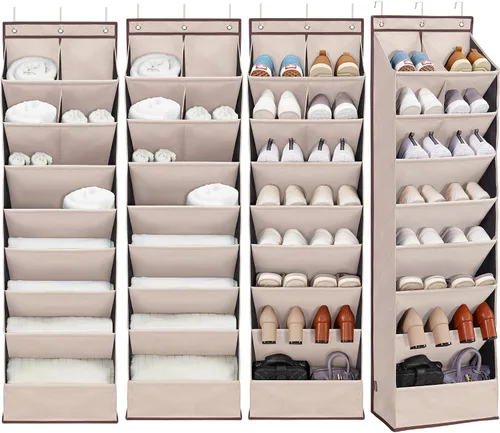 Vista 13 de Paquete de 2 organizadores de zapatos con 6 bolsillos extra grandes y 4 bolsillos grandes, estante de almacenamiento resistente sobre la puerta