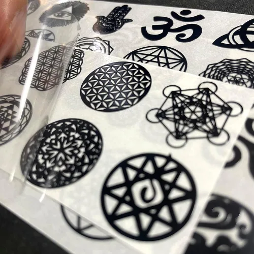 Vista 3 de 35 unids/lote Flor de la Vida Metal Pegatina Geometría Orgone Pirámide Pegatina Autoadhesiva Calcomanías Negras