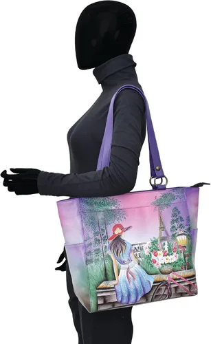 Vista 4 de Anna by Anuschka Women's Hand Painted Genuine Leather Large Shoulder Tote