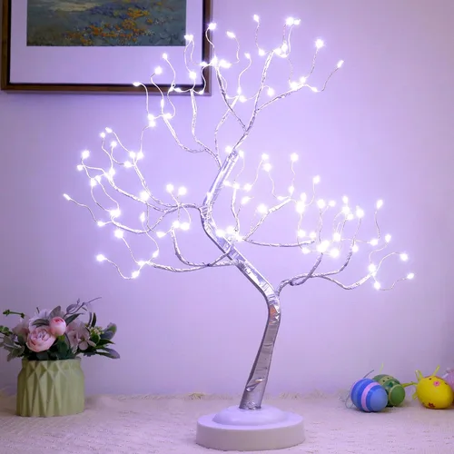 Vista 4 de FUCHSUN - 108 luces LED para árbol bonsái, funciona con batería/USB, lámpara de árbol artificial de mesa de 20 pulgadas para sala de estar