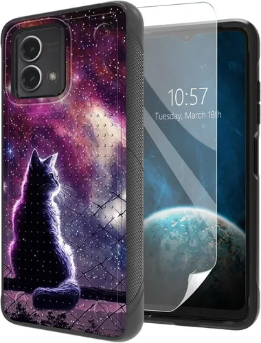 Vista 46 de Funda para Moto G Stylus 5G 2021 con protector de pantalla, a prueba de golpes, 2 en 1, parte trasera duradera de policarbonato duro texturizado