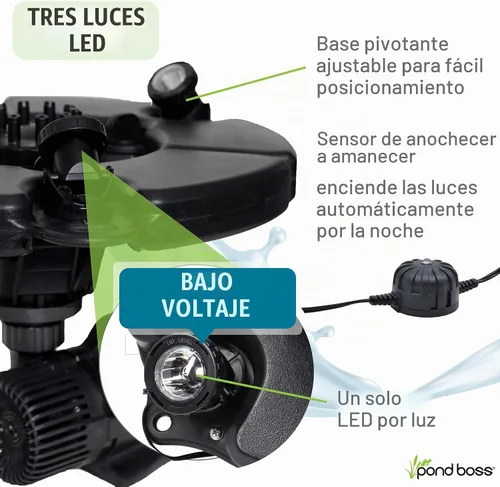 Vista 6 de pond boss Fuente flotante PRO con luces, 1/2 hp, bomba 5000 GPH