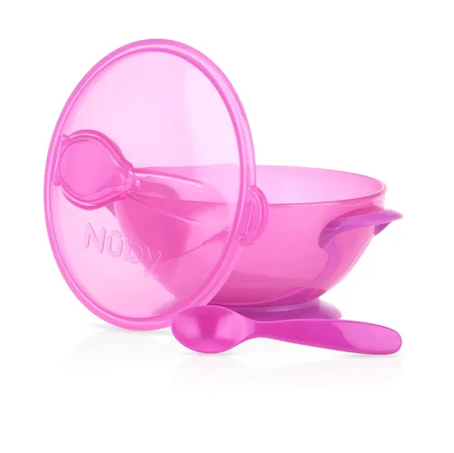 Vista 2 de Nuby Easy Go - Tazón de succión con tapa y cuchara a presión, los colores pueden variar