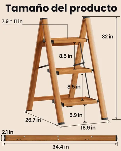 Vista 8 de SOLADDER - Escalera de 3 escalones, taburete plegable de aluminio de 3 escalones con pedal ancho antideslizante y resistente, multiusos