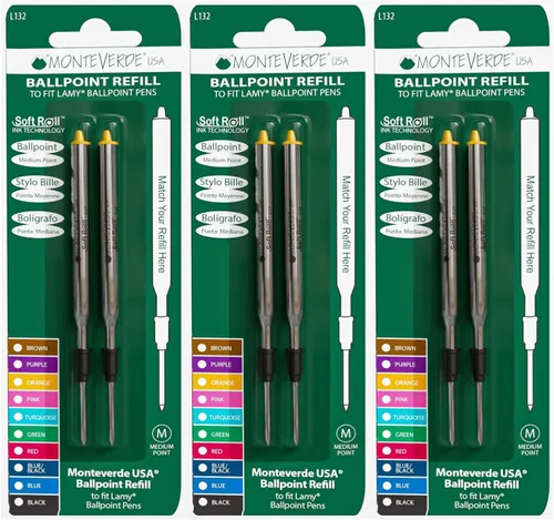 Vista 11 de Monteverde USA Soft - Recambios de bolígrafo para adaptarse a bolígrafos Lamy, tinta negra, punta media, escritura suave y confiable, paquete de 2