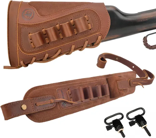 Vista 11 de Funda de cuero para escopeta de lona y 8 cartuchos redondos para calibre 12