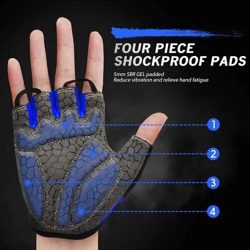 Vista 2 de HTZPLOO Guantes de bicicleta para hombres y mujeres con almohadilla antideslizante que absorbe los golpes, guantes de ciclismo ligeros de medio dedo