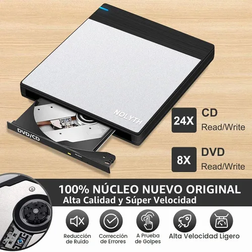 Vista 6 de Unidad de CD externa para computadora portátil: reproductor de DVD para Mac y Windows Plug & Play