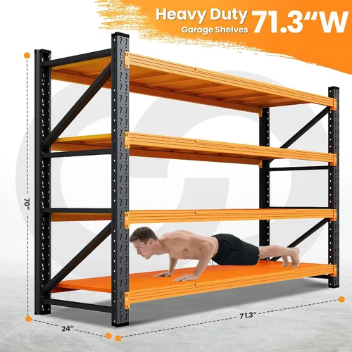Vista 2 de Unidades de estantería para garaje de 71"W, estantes de almacenamiento de 5000LBS resistentes, estante de metal de 24" de profundidad, estantería