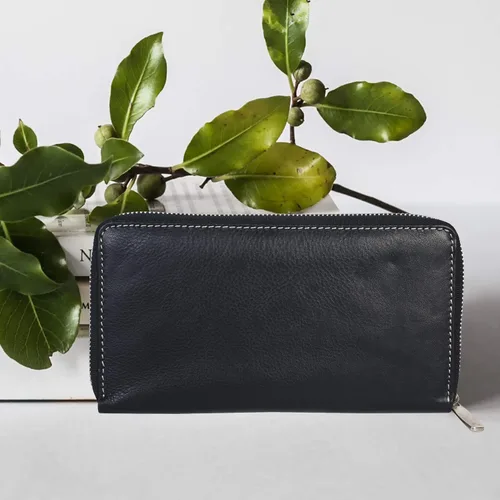 Vista 8 de Leatherboss - Cartera de cuero con cremallera para mujer, tarjetero de débito, Negro -, Cartera con tarjetero