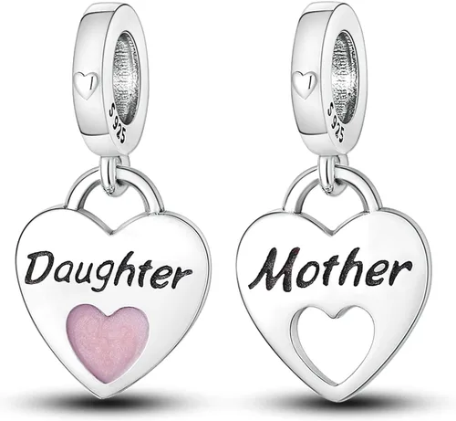 Vista 2 de Dijes familiares de joyería para mujer, plata de ley 925, para pulseras, collares, día de San Valentín, día de la madre, regalo de joyería para mujer