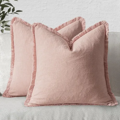 Vista 43 de MIULEE Juego de 2 fundas de almohada decorativas de lino neutro con flecos, fundas de cojín de estilo bohemio con borlas para sofá, cama, sala