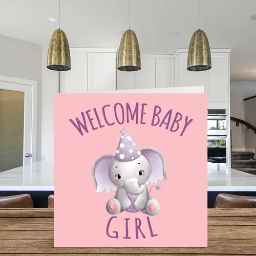 Vista 3 de Elephant New Baby Card – Welcome Baby Girl – Tarjetas de felicitación para recién nacido, bien hecho, felicitaciones para recién nacido, tarjetas