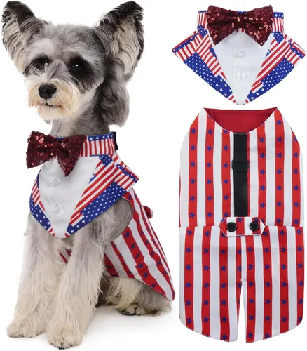 Vista 35 de Kuoser Conjunto de esmoquin para perro, traje de perro y bandana, disfraz Negro