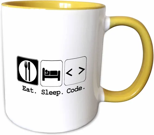 Vista 12 de 3dRose Funny Hobby Lifestyle Design Eat Sleep Code 15oz Two-Tone Black Mug