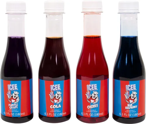 Vista 7 de ICEE Slushie Snow Cono Machine Bundle. Auténtica máquina de afeitar de hielo ICEE para encimera casera, paquete de 4 jarabes ICEE y 20 vasos